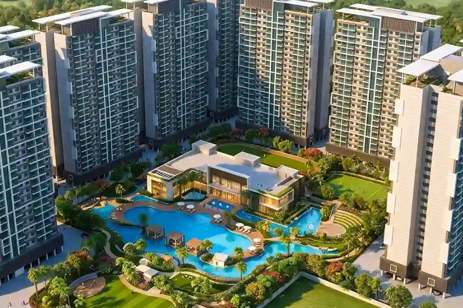 Artistic impression: clubhouse and swimming pool landscape at New Beginnings, Kharadi, Pune