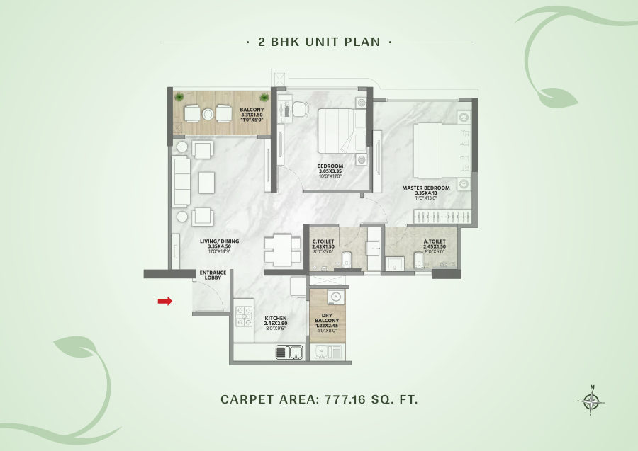 2 BHK unit plan preview