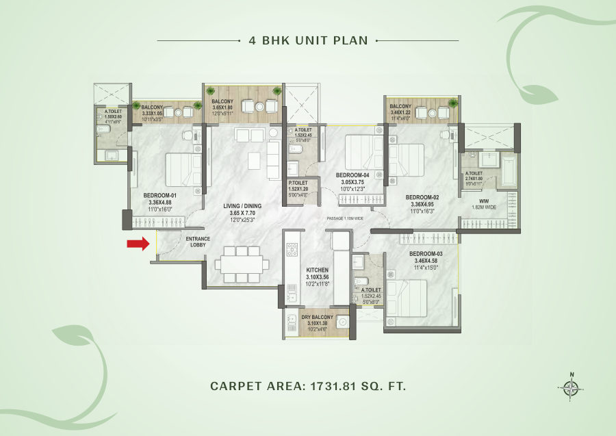 4 BHK unit plan preview